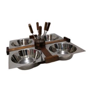 Gail Craft SUZY SERVER Wood & Stainless Mini Forks Japan Buffet 70s Theme Party